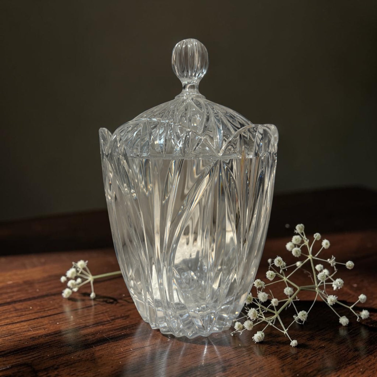 Block Crystal Biscuit Barrel | Vintage Crystal