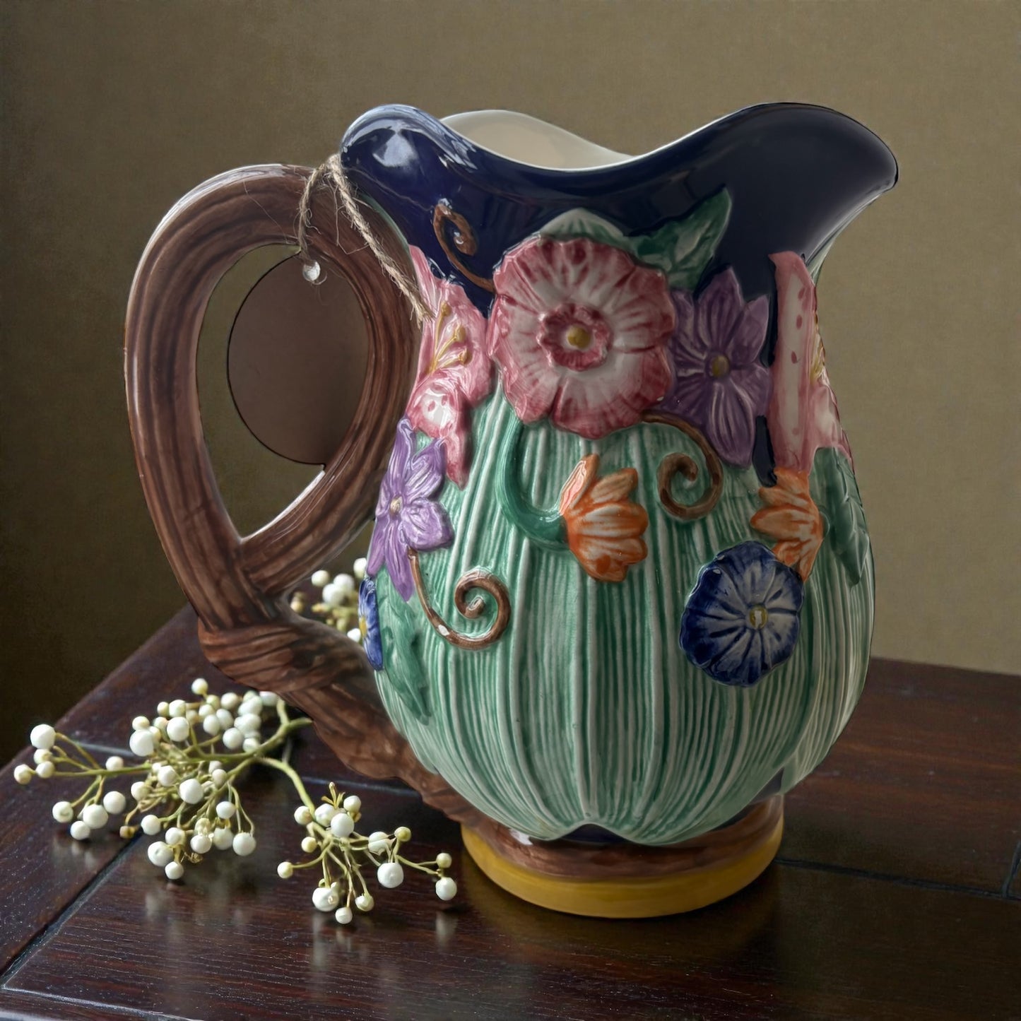 Fitz & Floyd Floral Pitcher – 1994 Vintage Ceramic