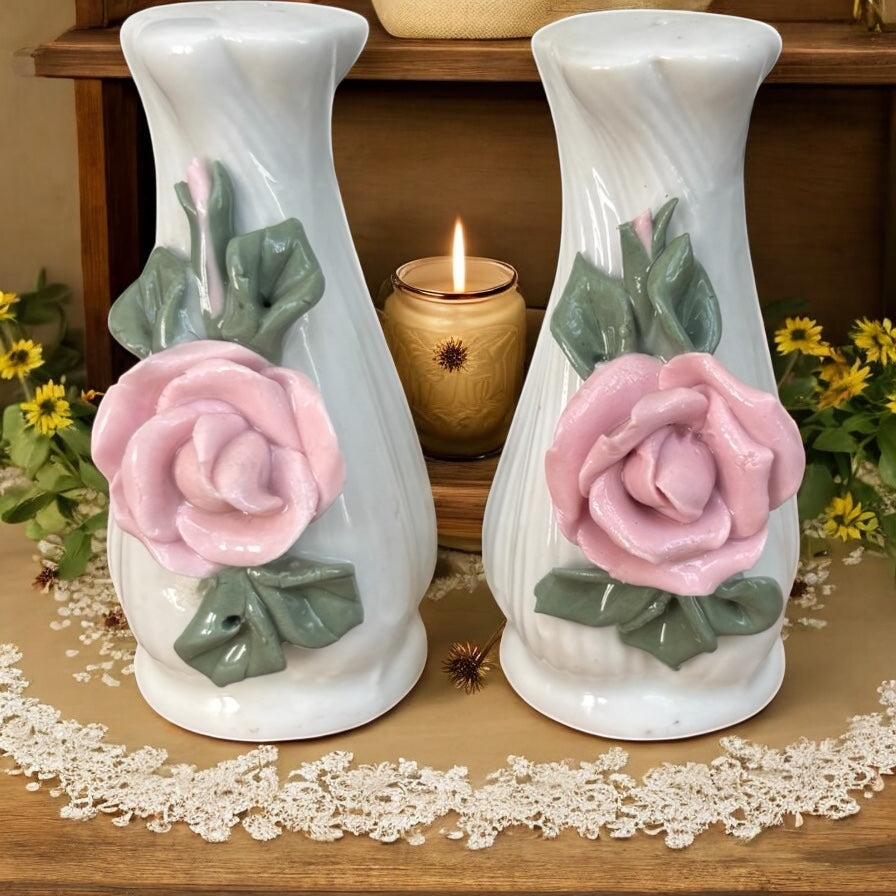 Vintage Raised Rosebud Salt & Pepper Shakers
