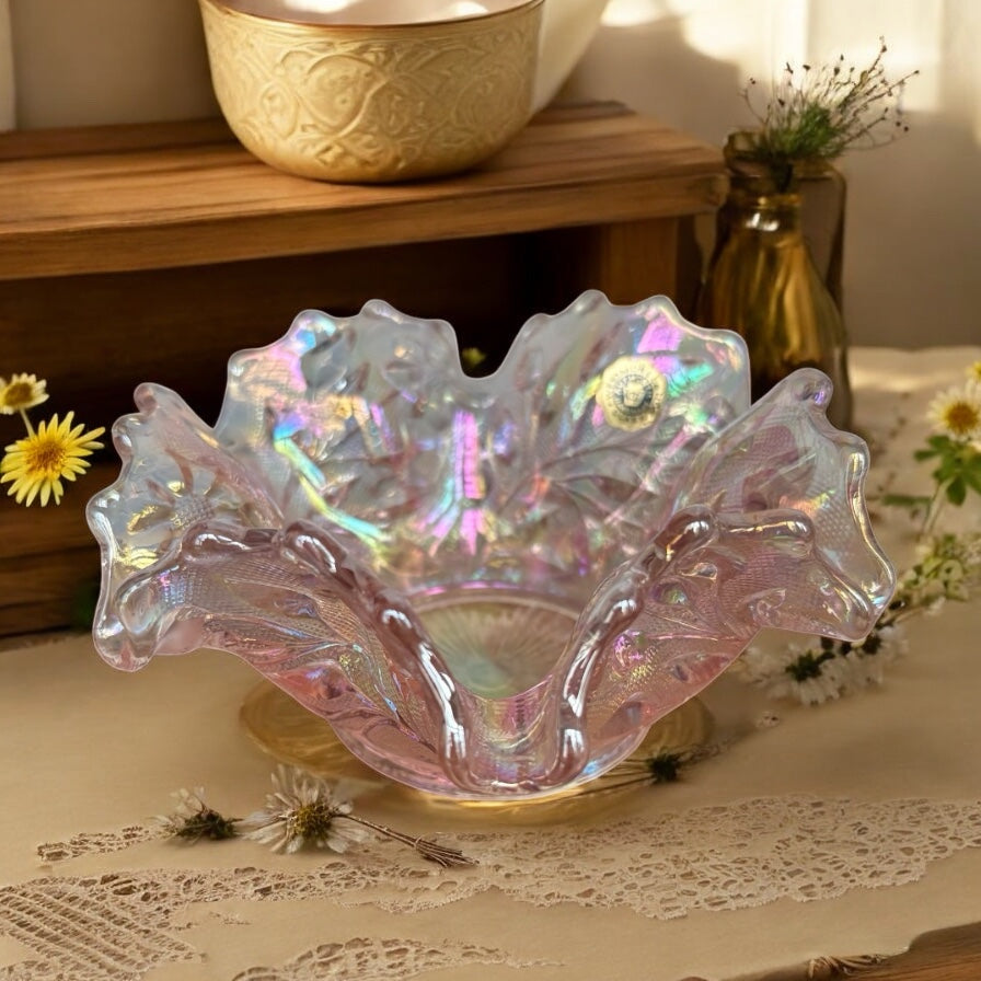 West Moreland Pink Carnival Glass Bowl