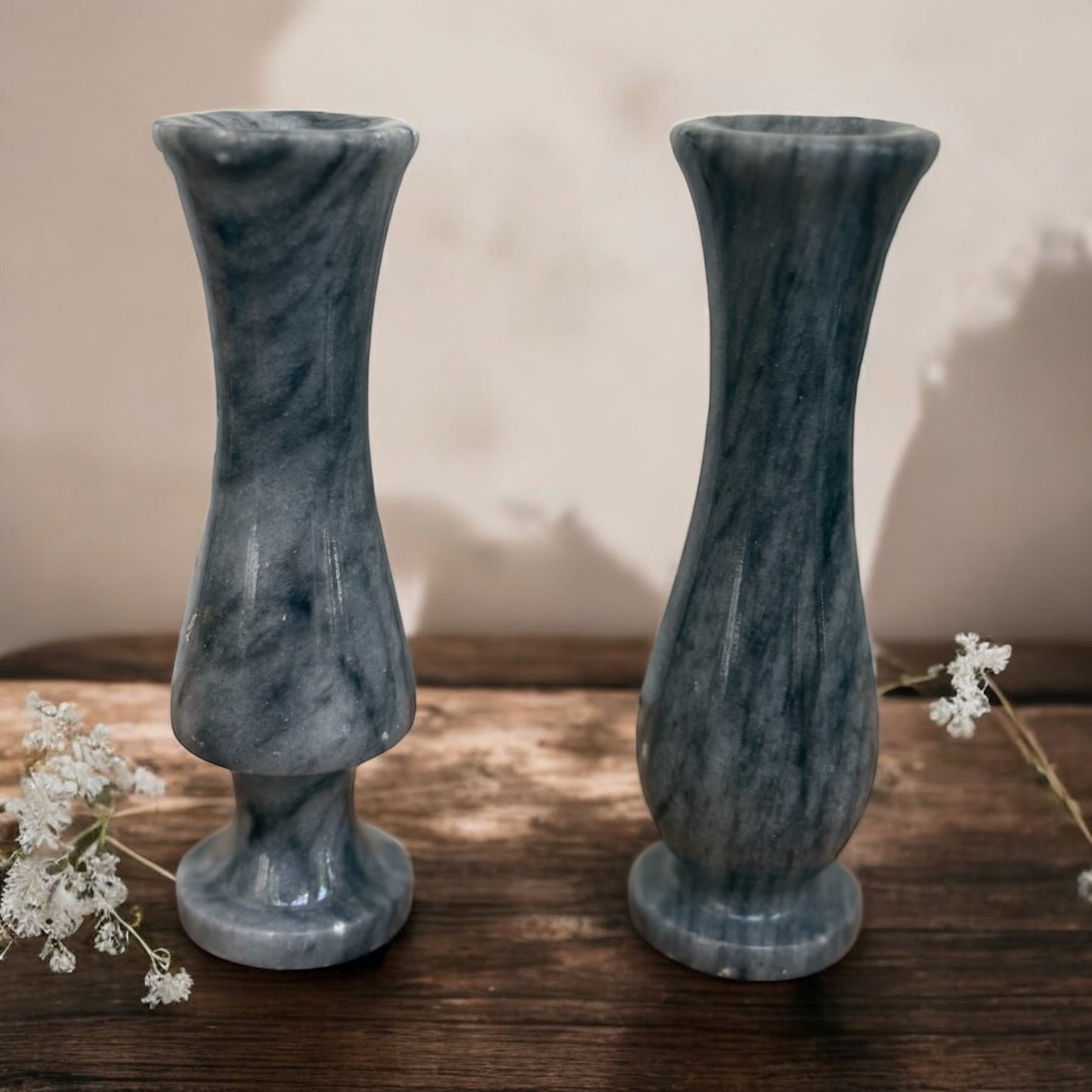 Pair of Petite Marble Vases