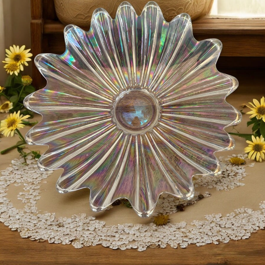 Iridescent Glass Daisy Plate