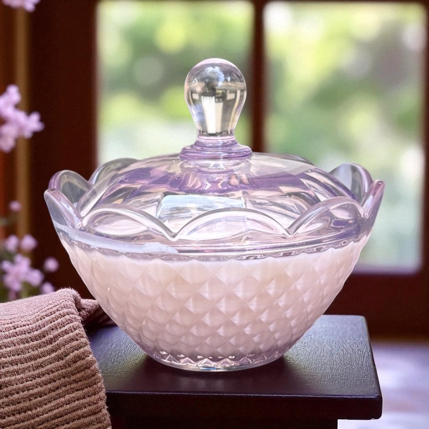 Purple Diamond Lidded Glass Candle- Sandalwood and Rose(4.5 oz)