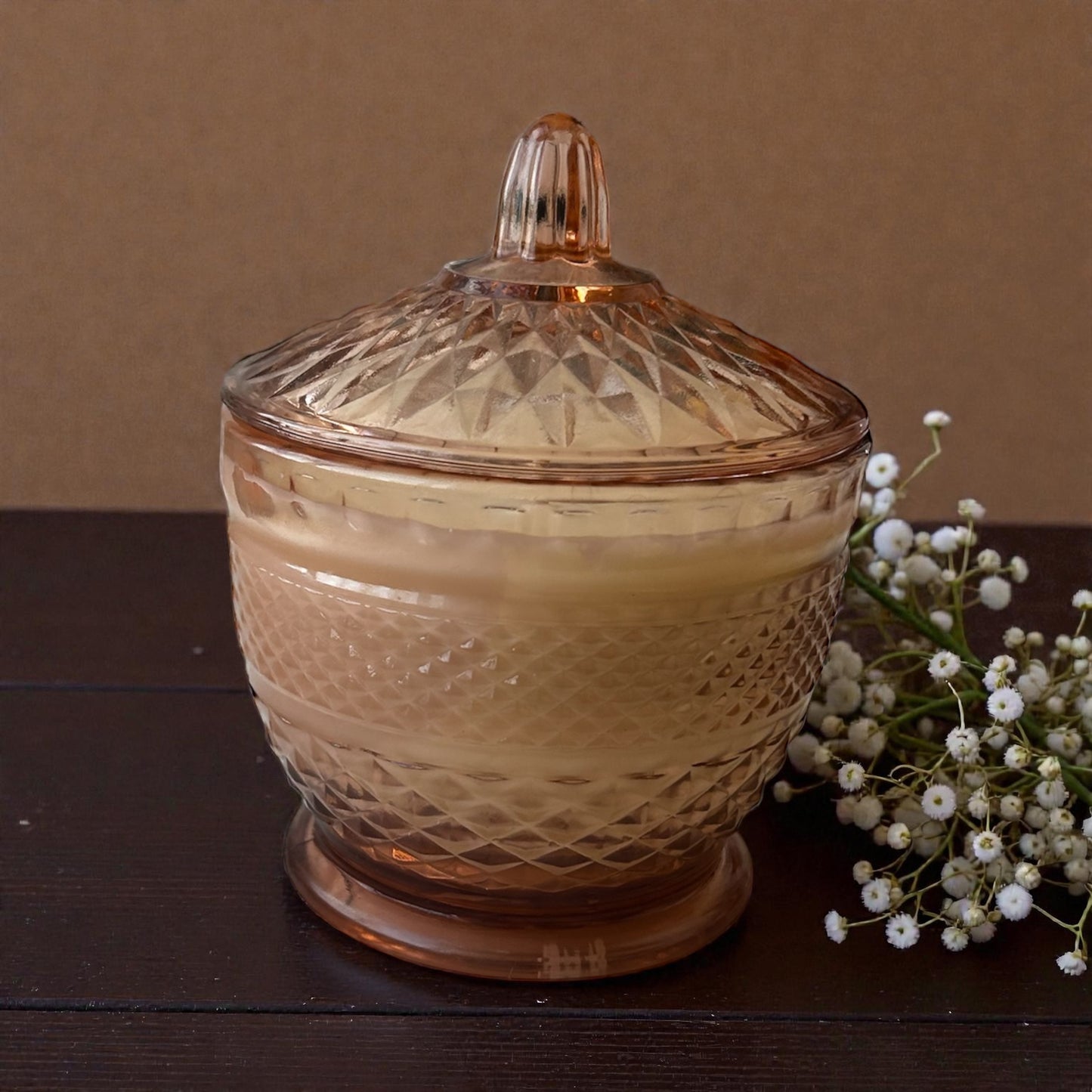 Pink Depression Glass Candle – Black Cedarwood & Juniper (11.5oz)