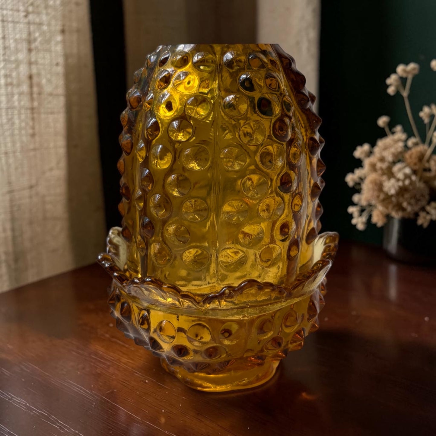 Fenton Amber Hobnail Fairy Lamp