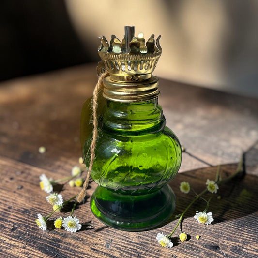 Vintage Green Glass Oil Lamp