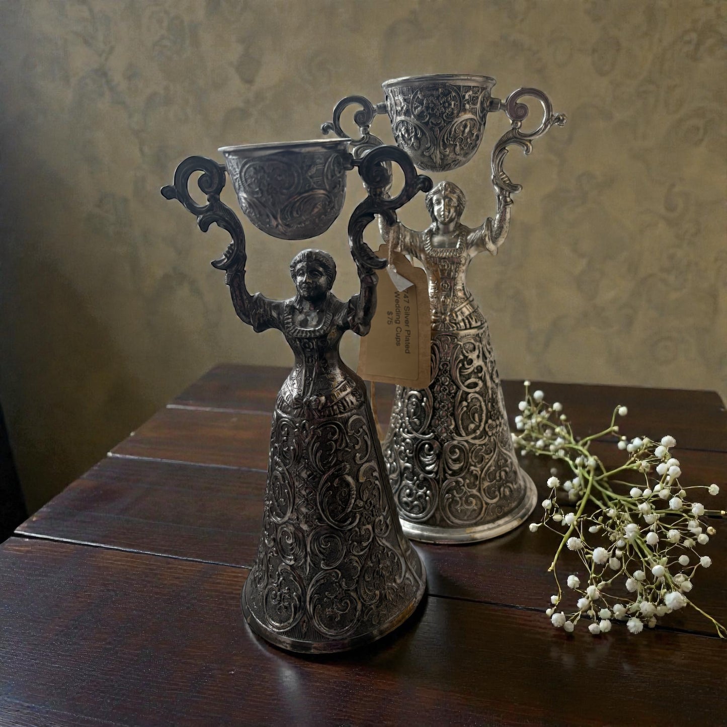 Vintage Silver Plate Wedding Cups (Set of 2)