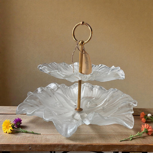 Mikasa “Tulip” Two-Tiered Glass Stand – Elegant Vintage Serveware