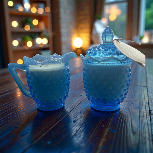 Blue Fenton Hobnail Cream & Sugar Candle Set – Winter Wind (10.5oz)