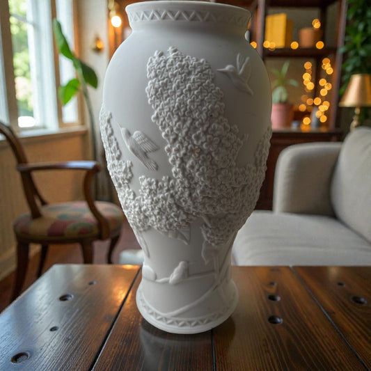 Cheryl Johnson Goebel Porcelain Vase – Lilacs & Songbirds