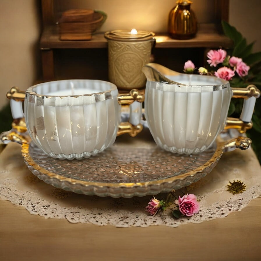 Jeanette Glass Cream & Sugar Candle Set – Rustic Retreat (10.5oz)