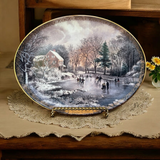 Courier and Ives Collectors Plate- Winter Skating Scene