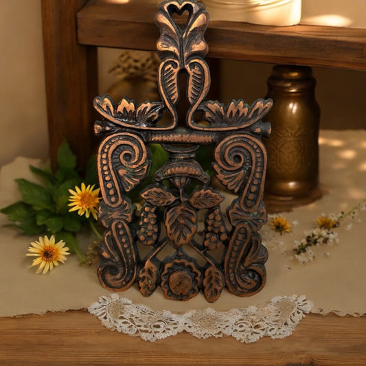 Vintage Bronze Cast Iron Trivet – Grape & Vine Design