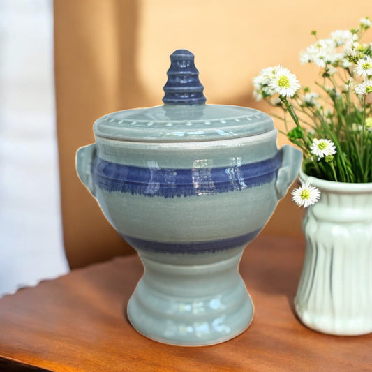 Rohin Davis Blue & Teal Pedestal Pottery Candle -Woodland Foliage  (26 oz)