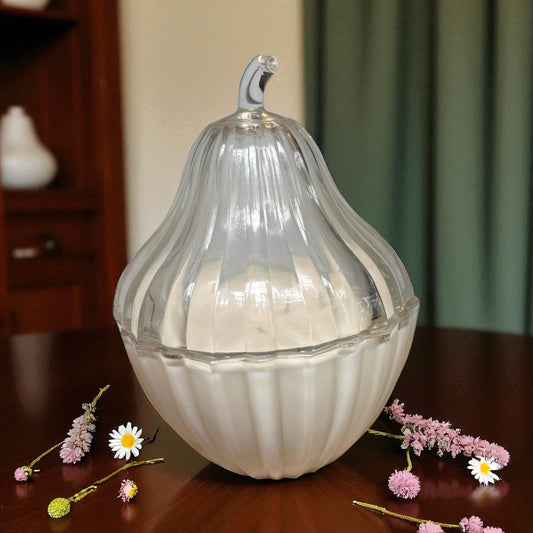 Jeanette Glass Pear Candle-Sandalwood and Rose (18.5 oz)