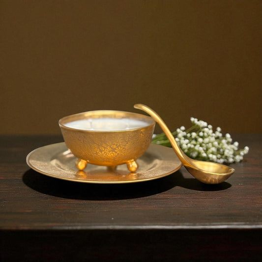 Pickard Hand-Painted Gold Bowl & Saucer – Falling Leaves (4.5oz)(Fall Scent)