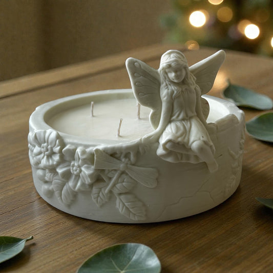 Porcelain Fairy Candle Holder- Black Amber and Lavender (28oz)