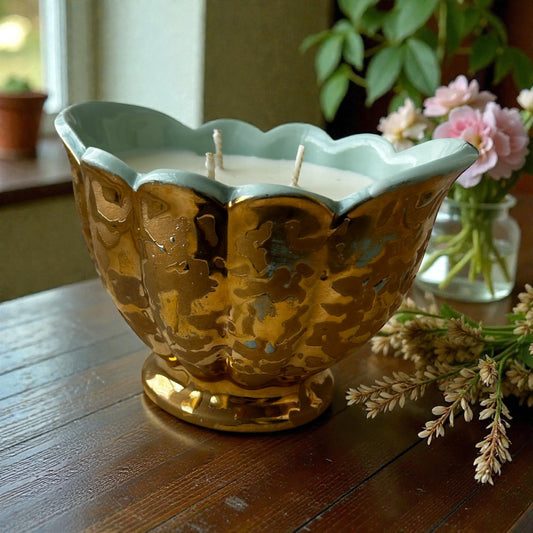 Weeping Gold Pottery Bowl Candle – Egyptian Warmth (12.5oz)