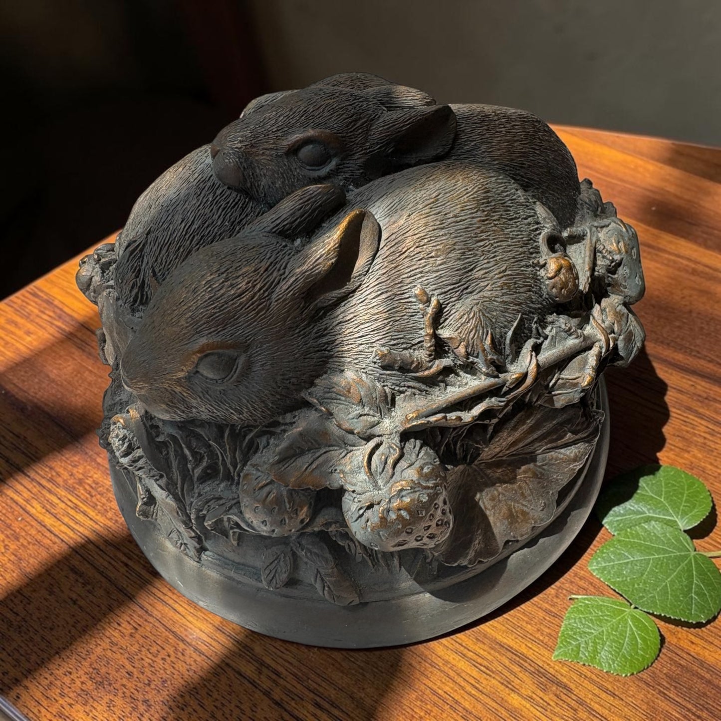 Vintage Biligree Three Bunny Nesting Clay Sculpture