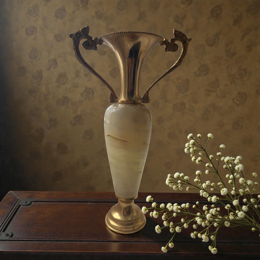 Onyx Amphora Vase – Vintage Marble & Brass Elegance